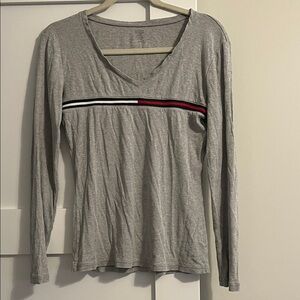 Tommy Hilfiger Gray V-Neck Long Sleeve Top
